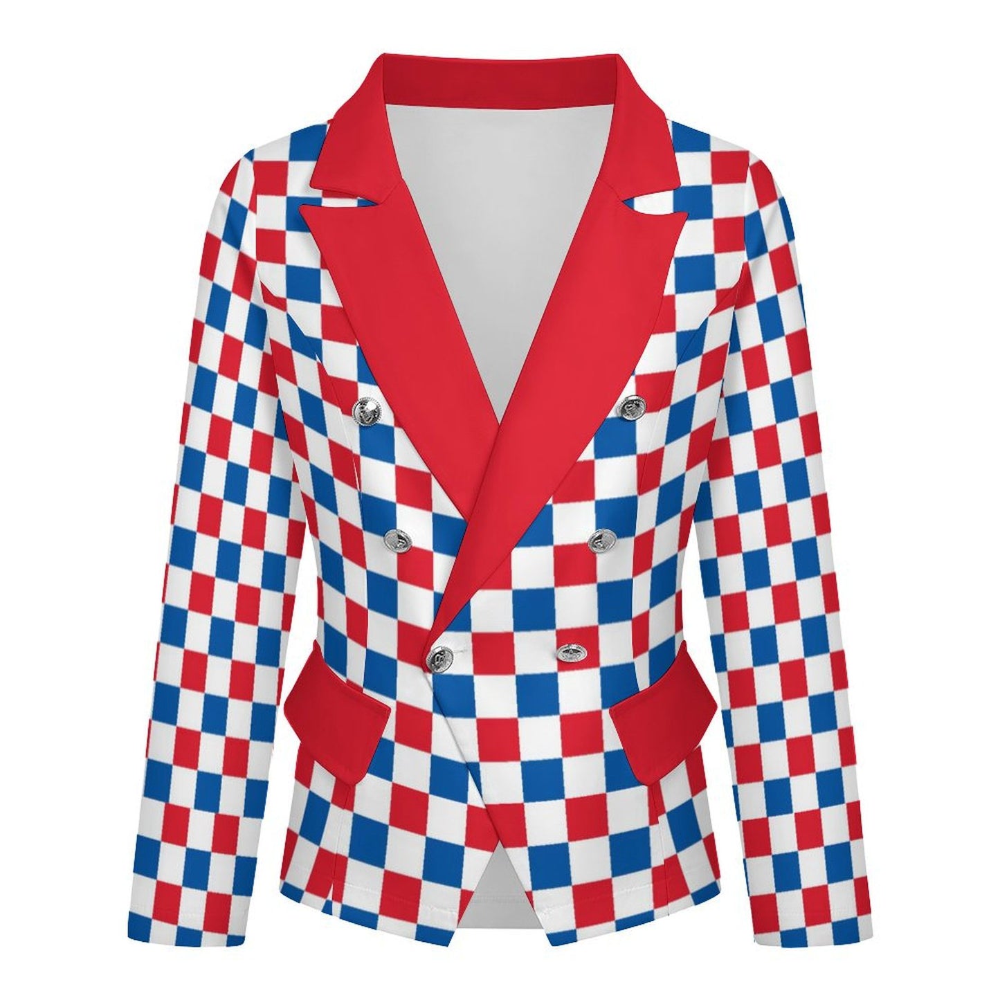 USA/American Flag Inspired Checkered Pattern Women’s Double Breasted Blazer