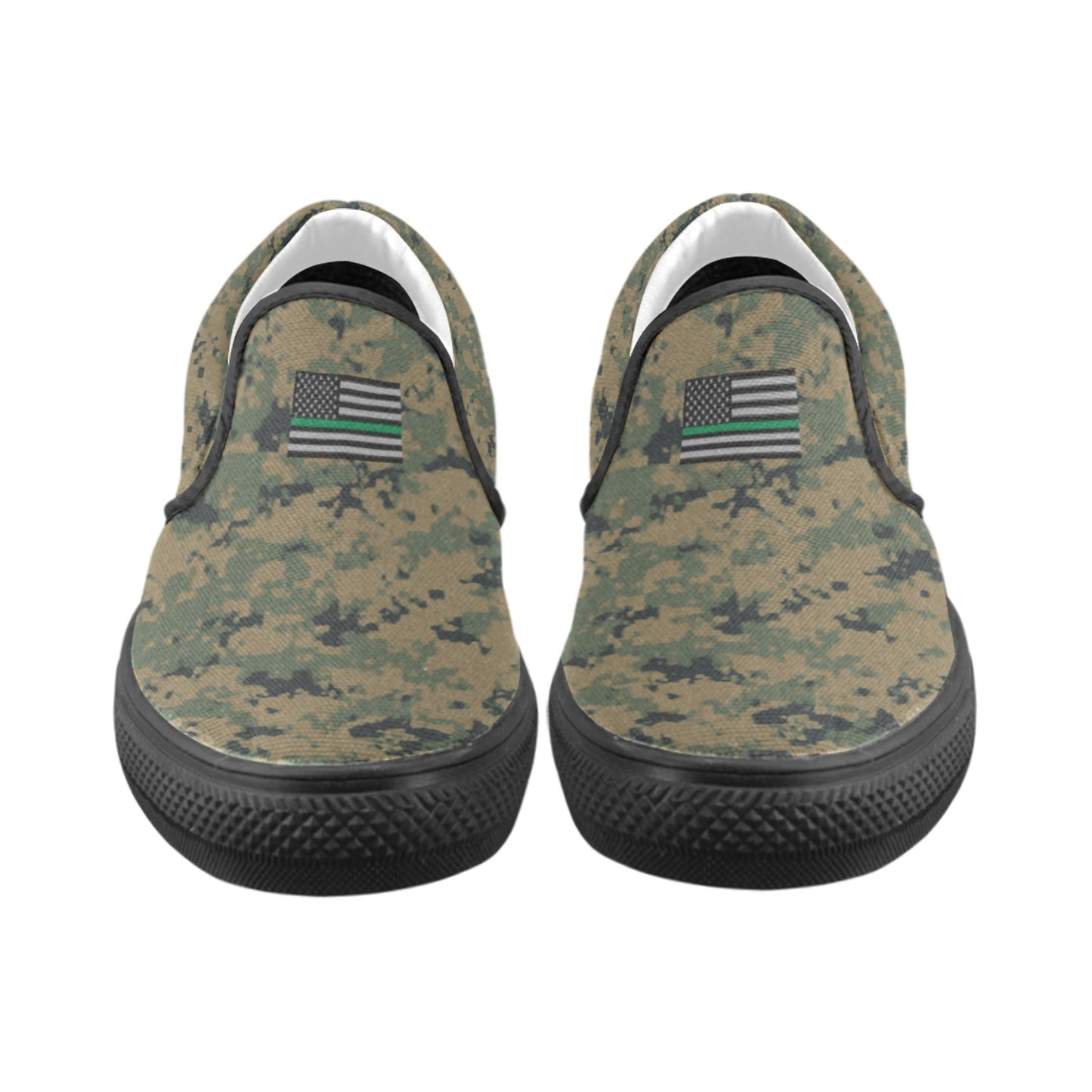 Thin Green Line Flag Subdued on Digital Camo Slip-on Canvas Men's Shoes (Model019)(Two Shoes With Different Printing)
