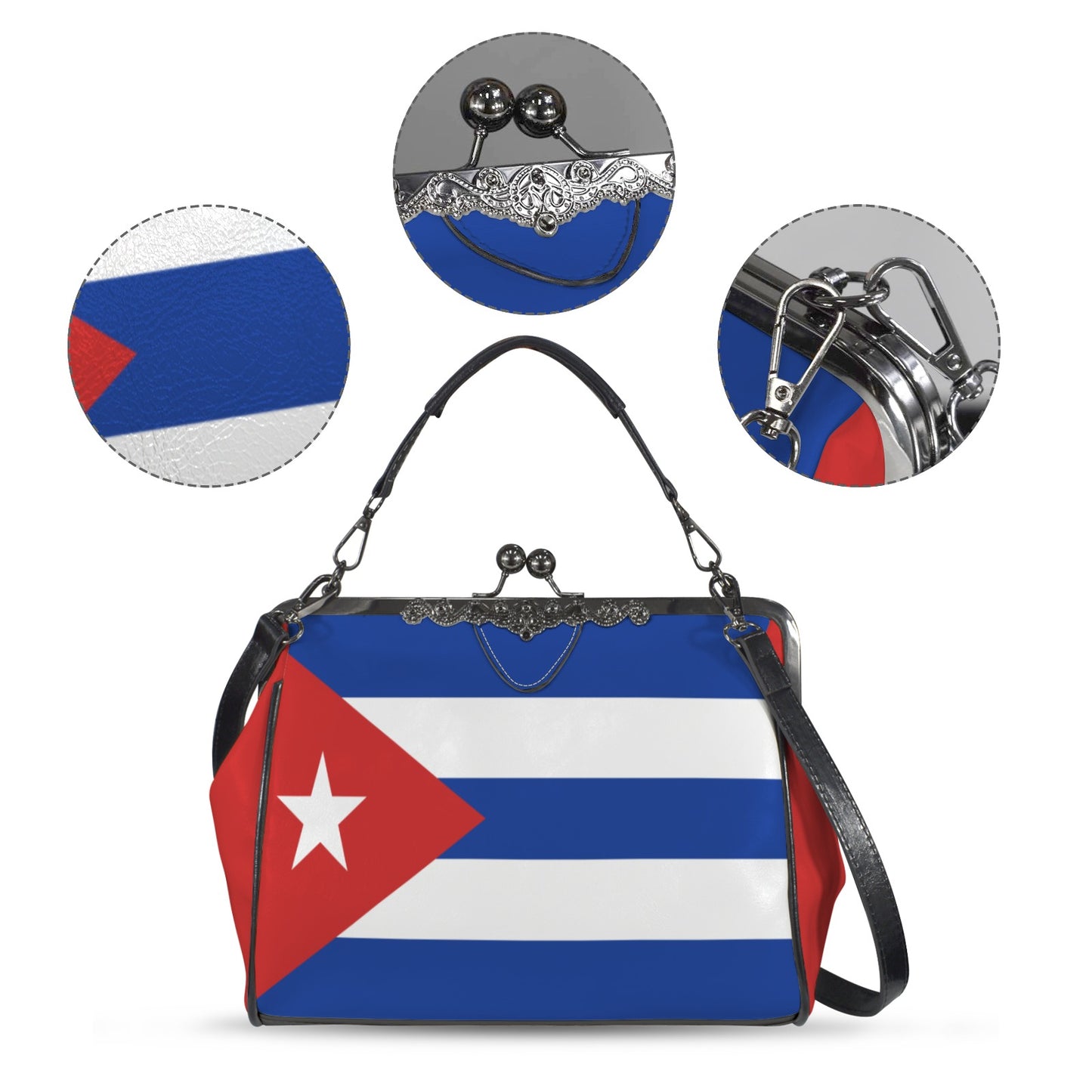 Cuba Flag Inspired Kisslock Crossbody Shoulder Bag