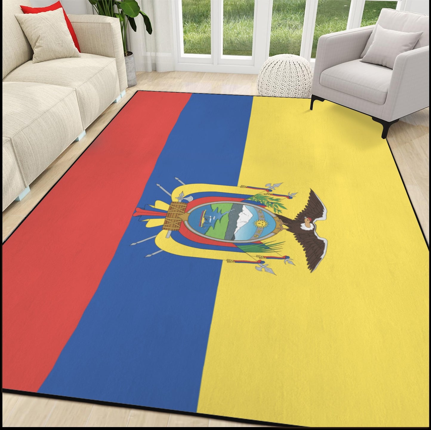 Ecuador Flag Inspired 84x60 Inch Area Rug with Black Binding (Made in the USA)