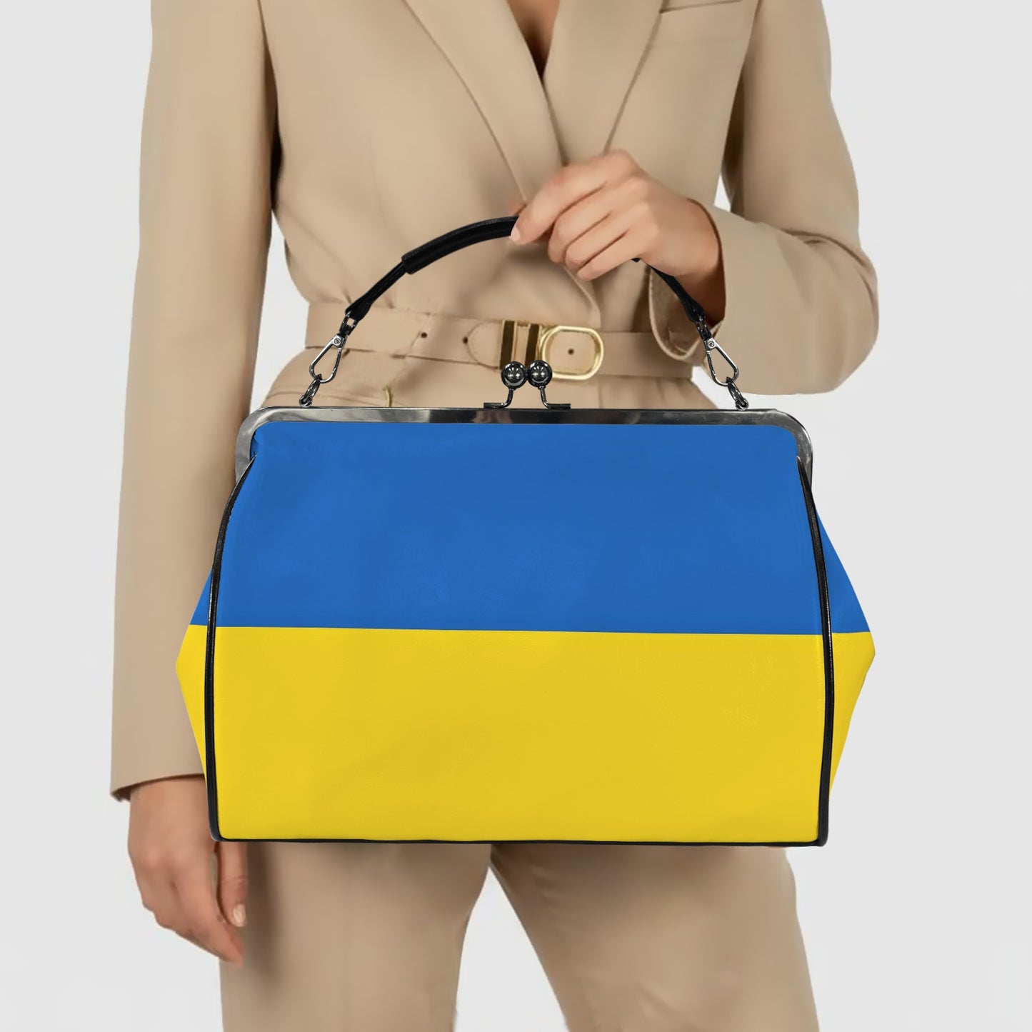 Ukraine Flag Inspired Kisslock Crossbody Shoulder Bag-Large