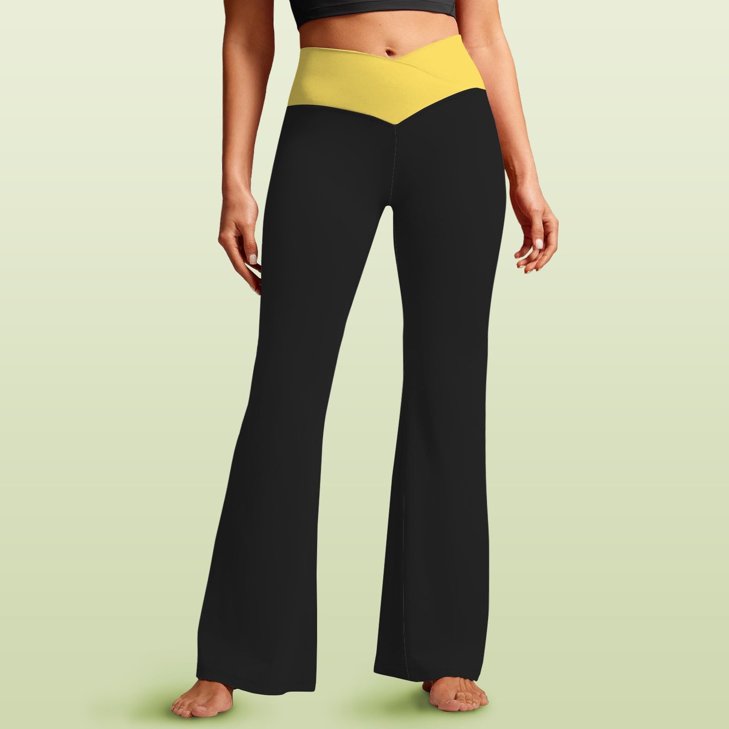 Thin Gold Line Flag Inspired Women's V-Crossover High Waisted Flare Leggings