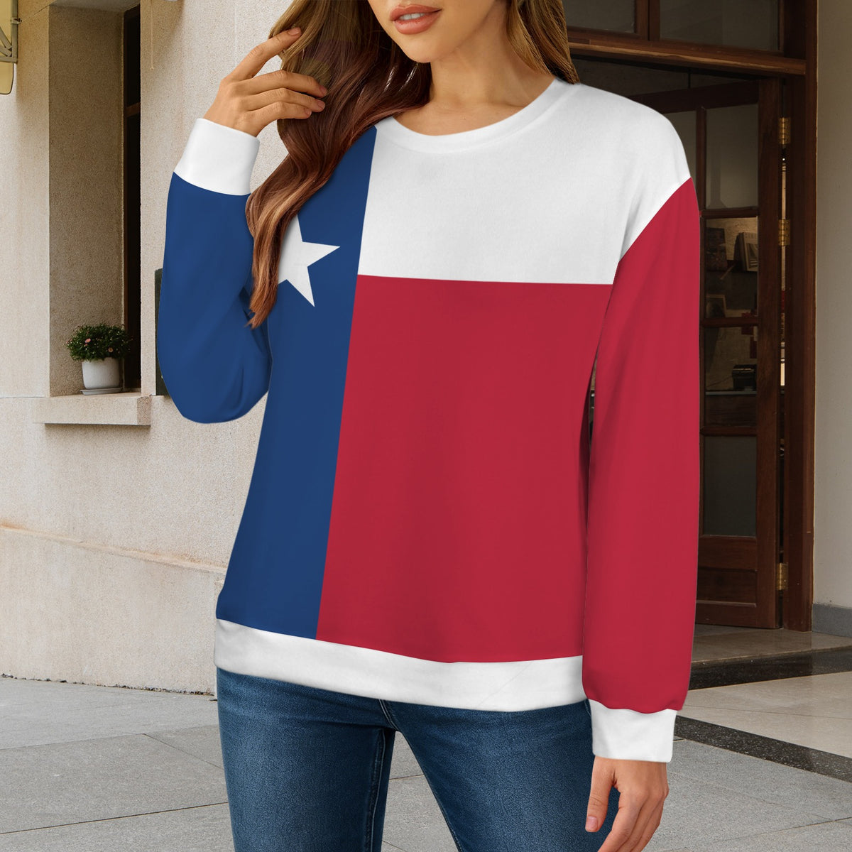 Texas Flag Inspired Women's Crew Neck Sweater Printed in the USA