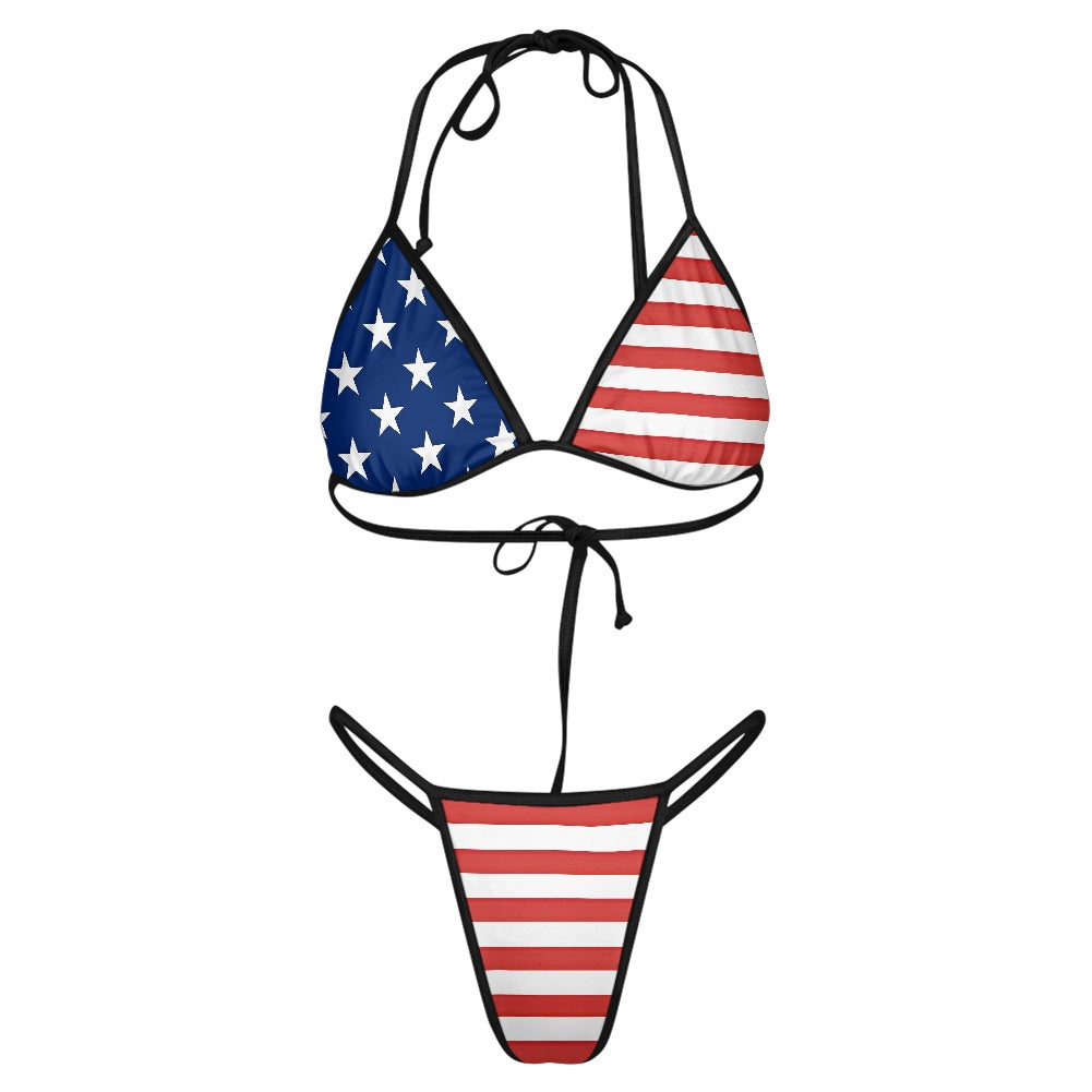 USA/American Flag Inspired Women's Triangle Bikini with Thong Bottom