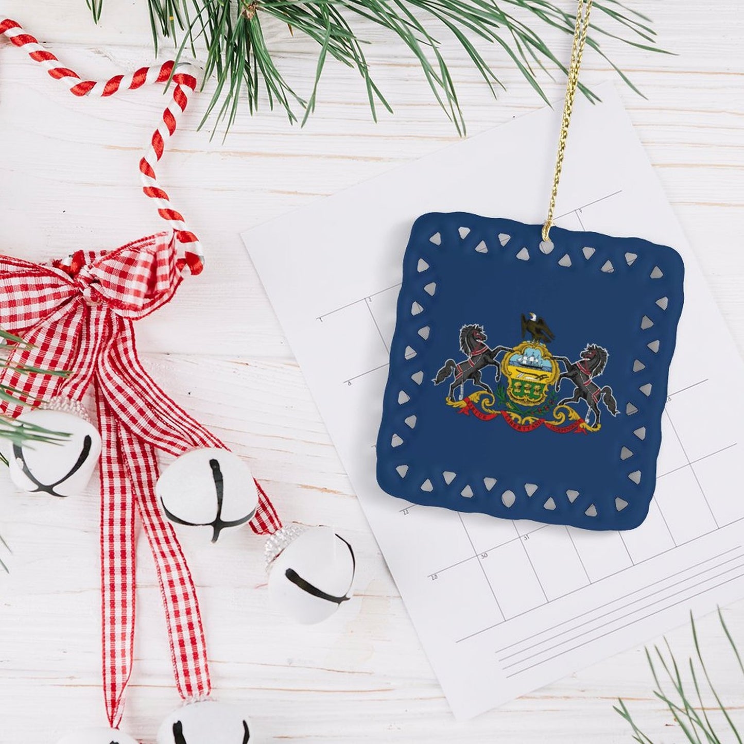 Pennsylvania Flag Inspired Square Ceramic Ornament Made in the USA