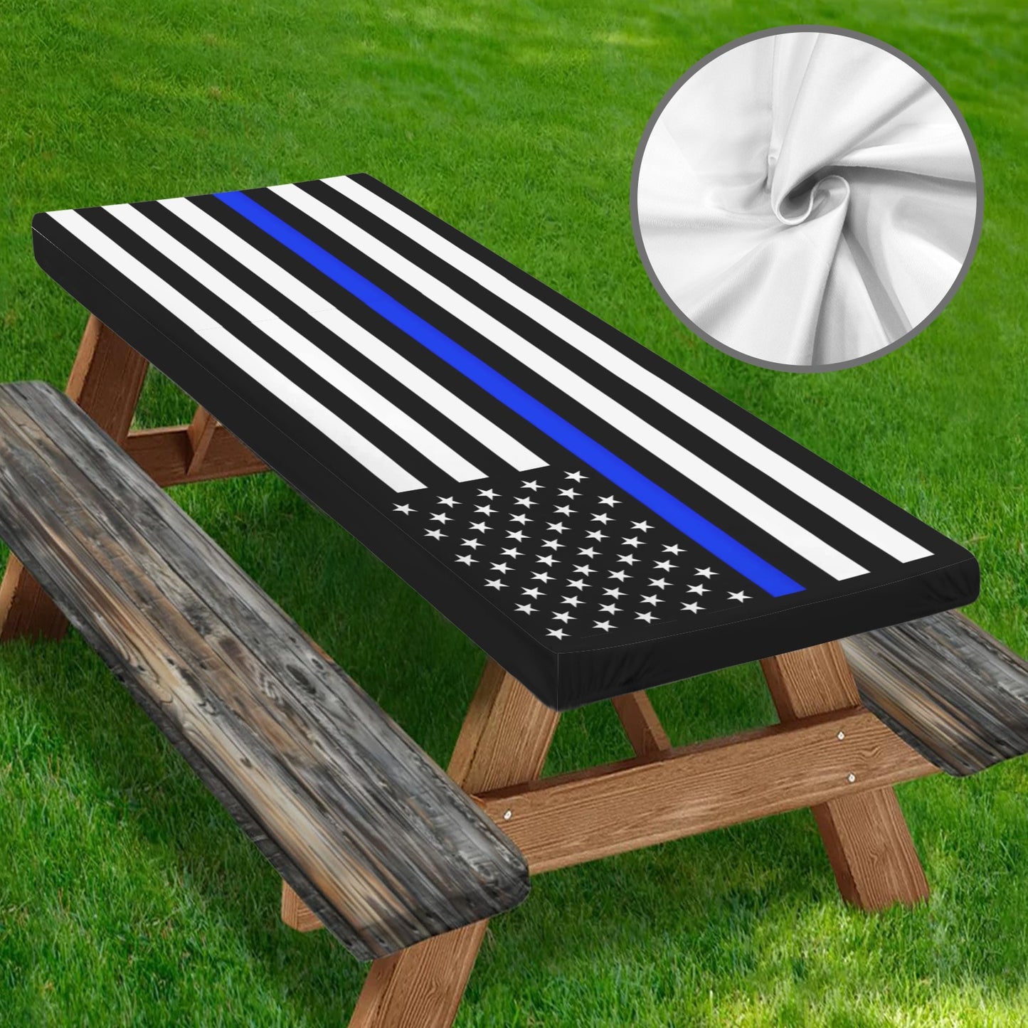 Thin Blue Line Flag Picnic Table Cover (72" x 30") (Made in the USA)