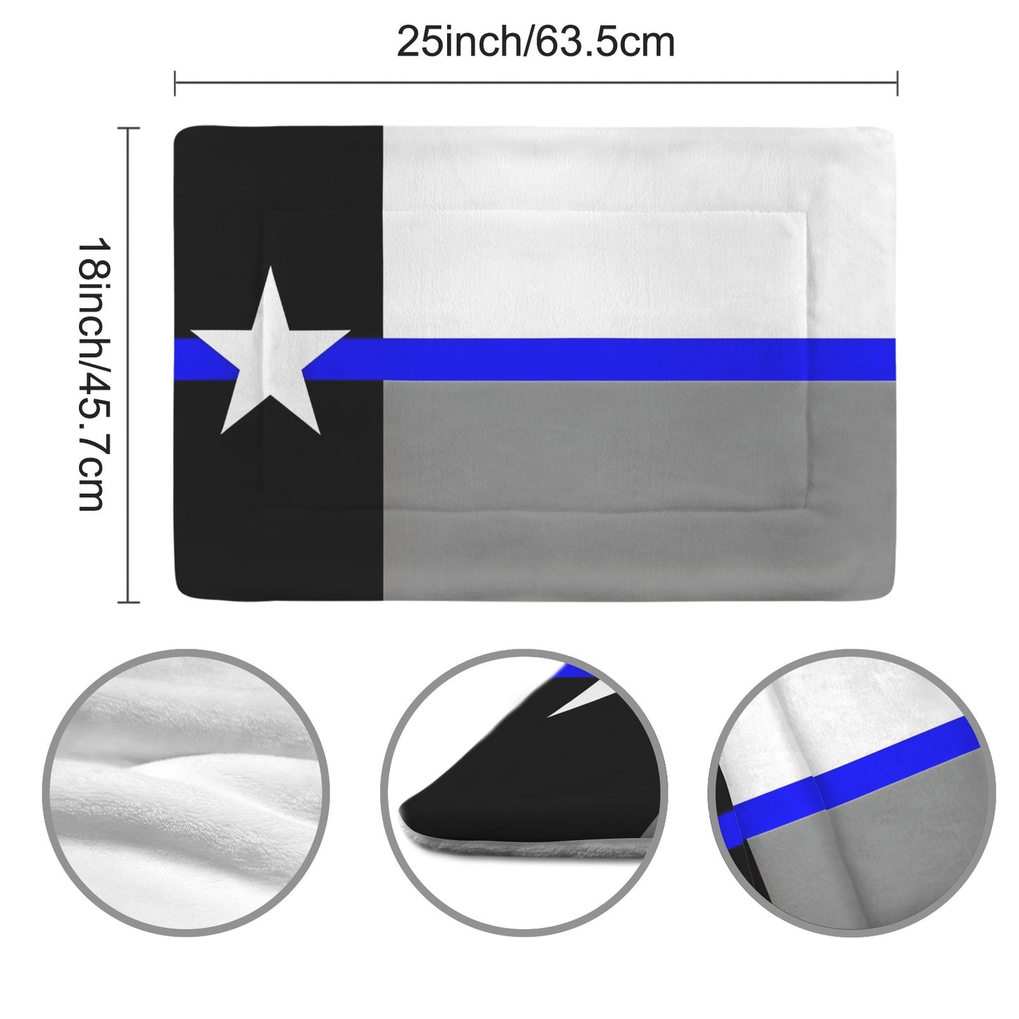 Thin Blue Line Flag Inspired Texas Flag Subdued Pet Mat 25x18inch (Made in the USA)
