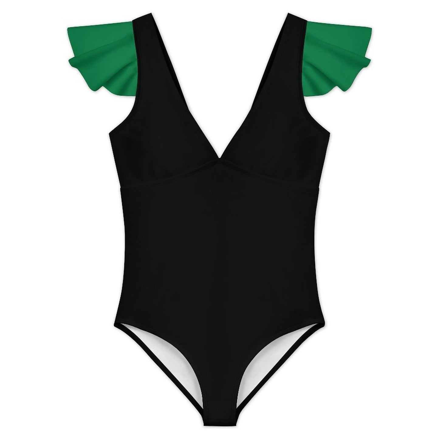 Thin Green Line Flag Inspired Style-2 Women's V-neck Ruffle Sleeve One Piece Swimsuit