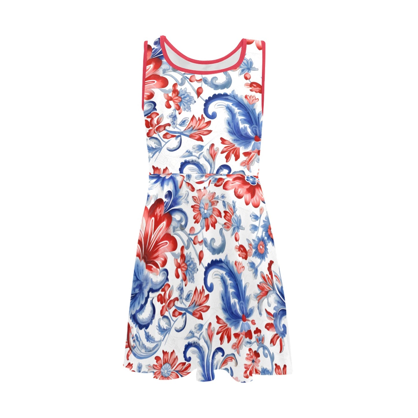 USA/American Flag Inspired Paisley/Floral Pattern Girls' Sleeveless Sundress | Ships from USA