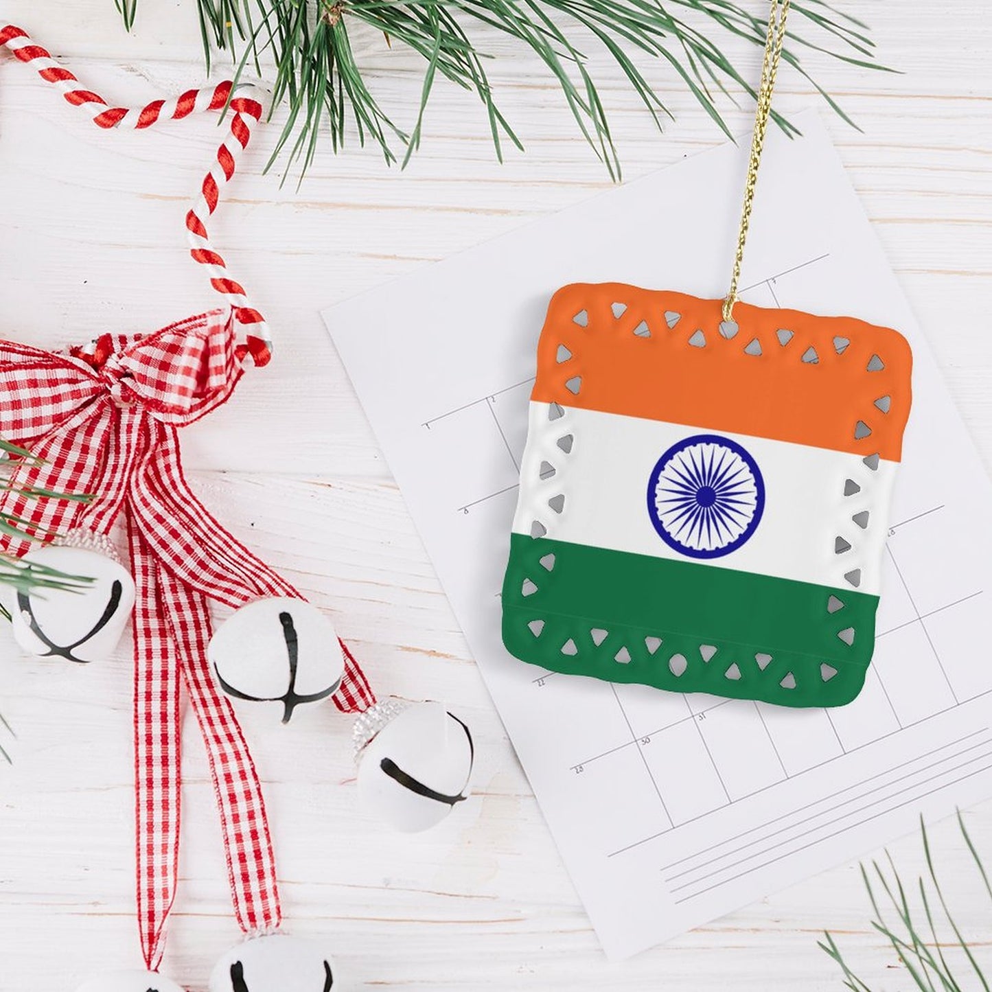 India Flag Inspired Square Ceramic Ornament Made in the USA