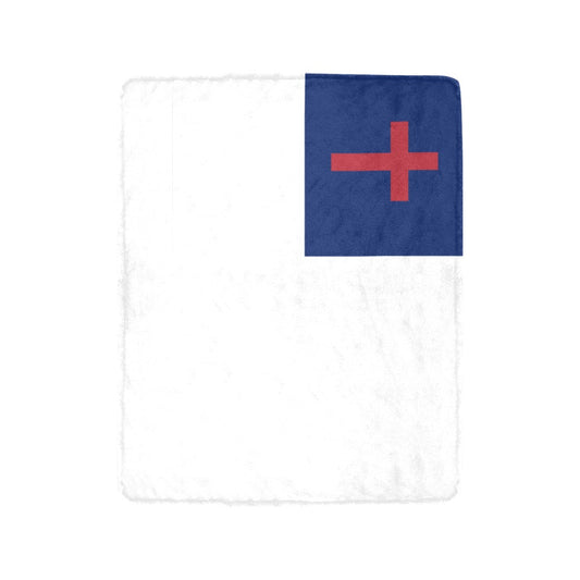 Luv My Flag Christian flag-themed blanket, white and colorful.
