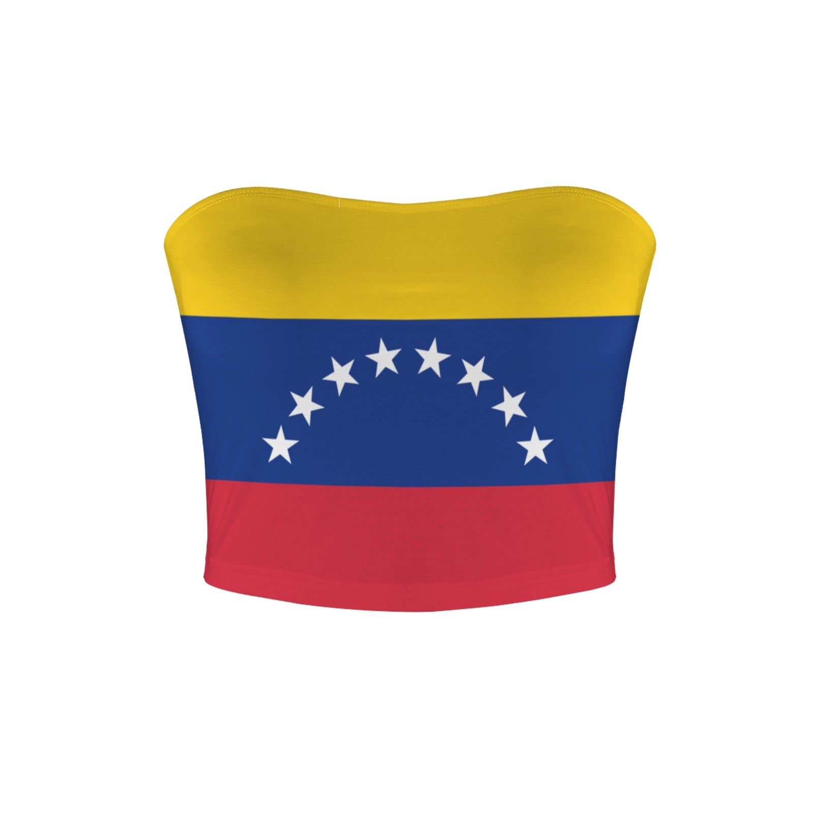 [Brand] strapless top with Venezuelan flag design, eleven stars.