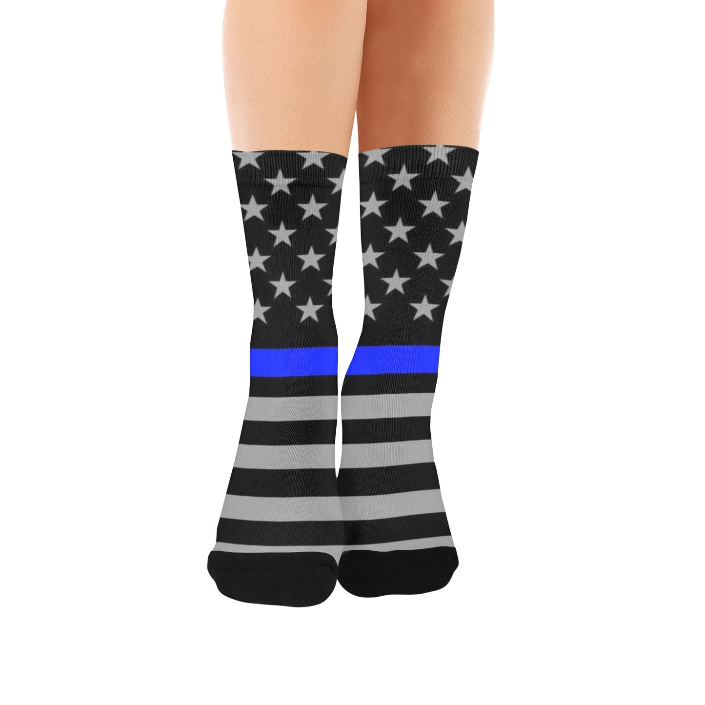 Thin Blue Line Flag Inspired (subdued) Women’s Custom Socks Made in the USA