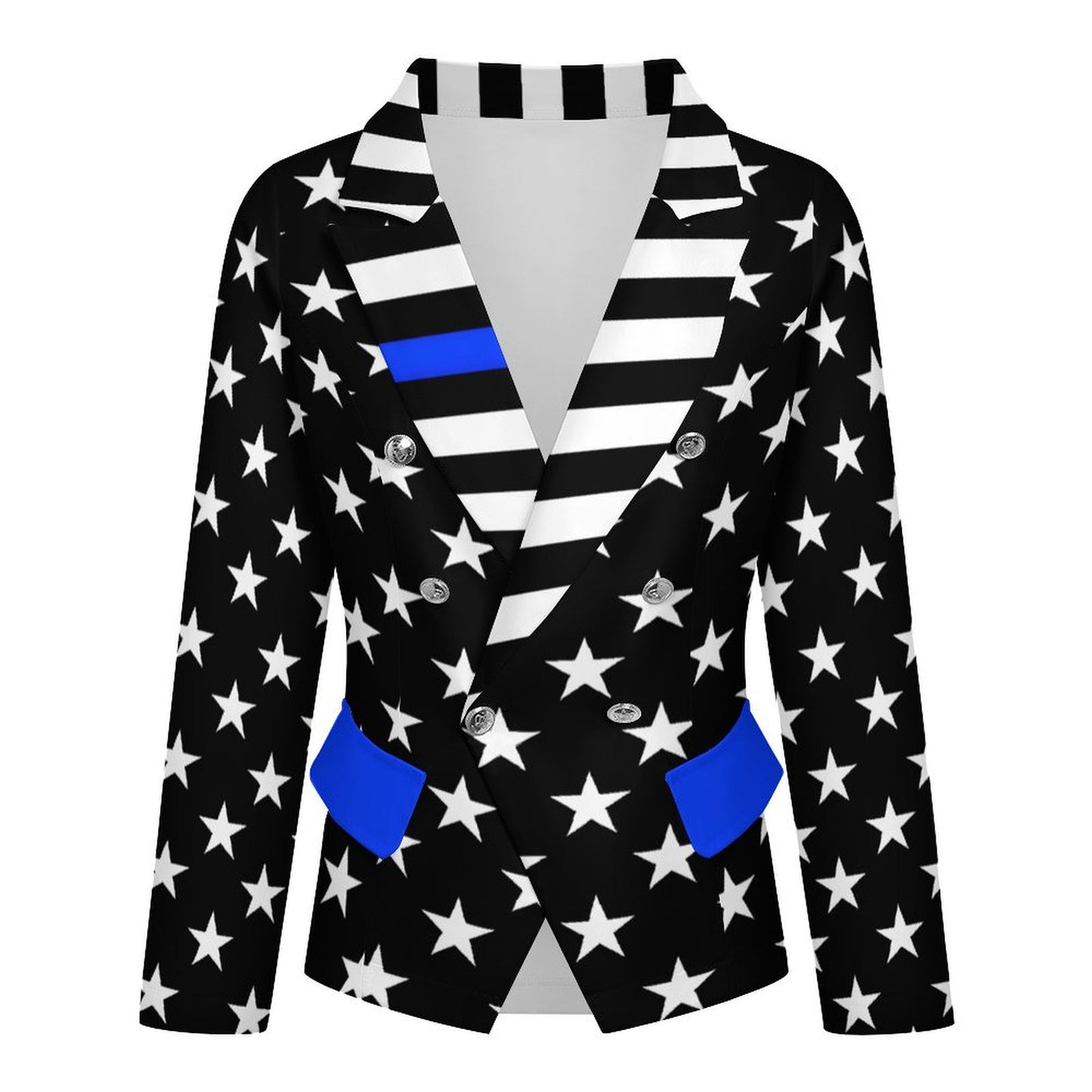 Thin Blue Line Flag Inspired Women’s Double Breasted Blazer