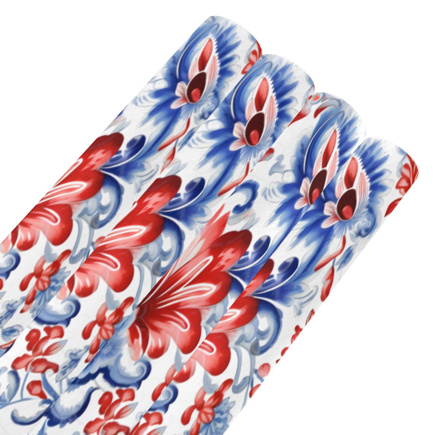 USA/American Flag Inspired Red White & Blue Floral Paisley Pattern Custom Gift Wrapping Paper 58"x 22.5" (4 Rolls)