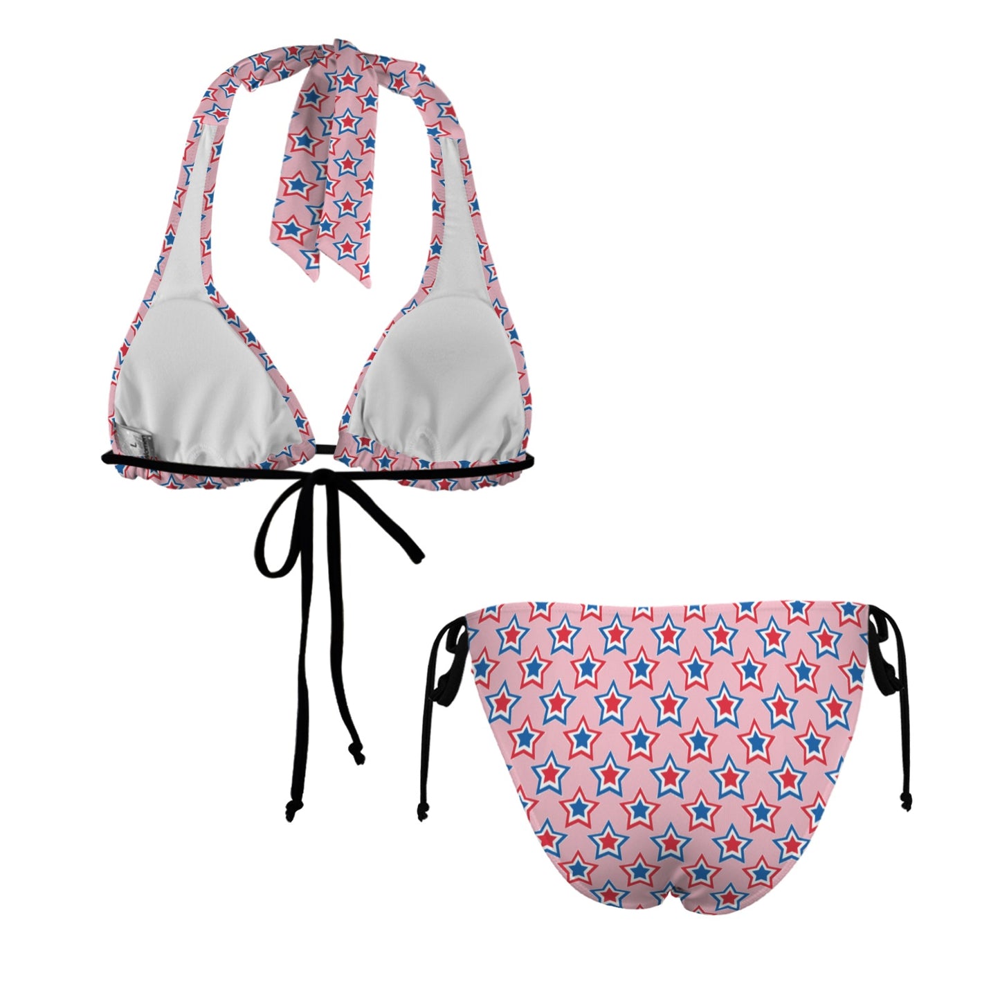 USA/American Flag Inspired Red and Blue Stars on Pink Halterneck String Bikini Sets
