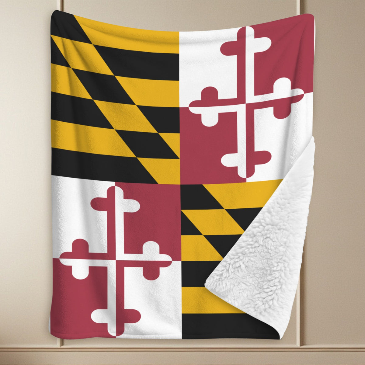 Maryland Flag Inspired Sherpa Fleece Blanket 90" x 108" | Prtinted in the USA