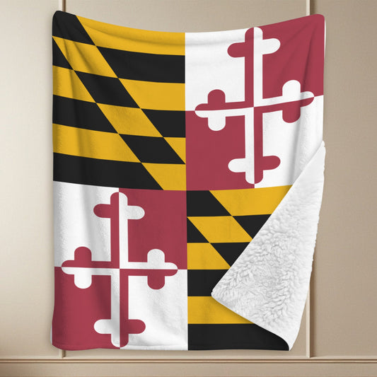 Maryland Flag Inspired Sherpa Fleece Blanket 90" x 108" | Prtinted in the USA