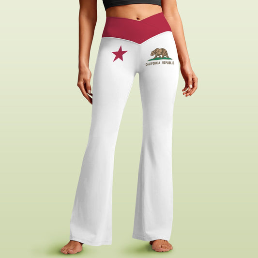 California Flag Inspired Women's V-Crossover High Waisted Flare Leggings