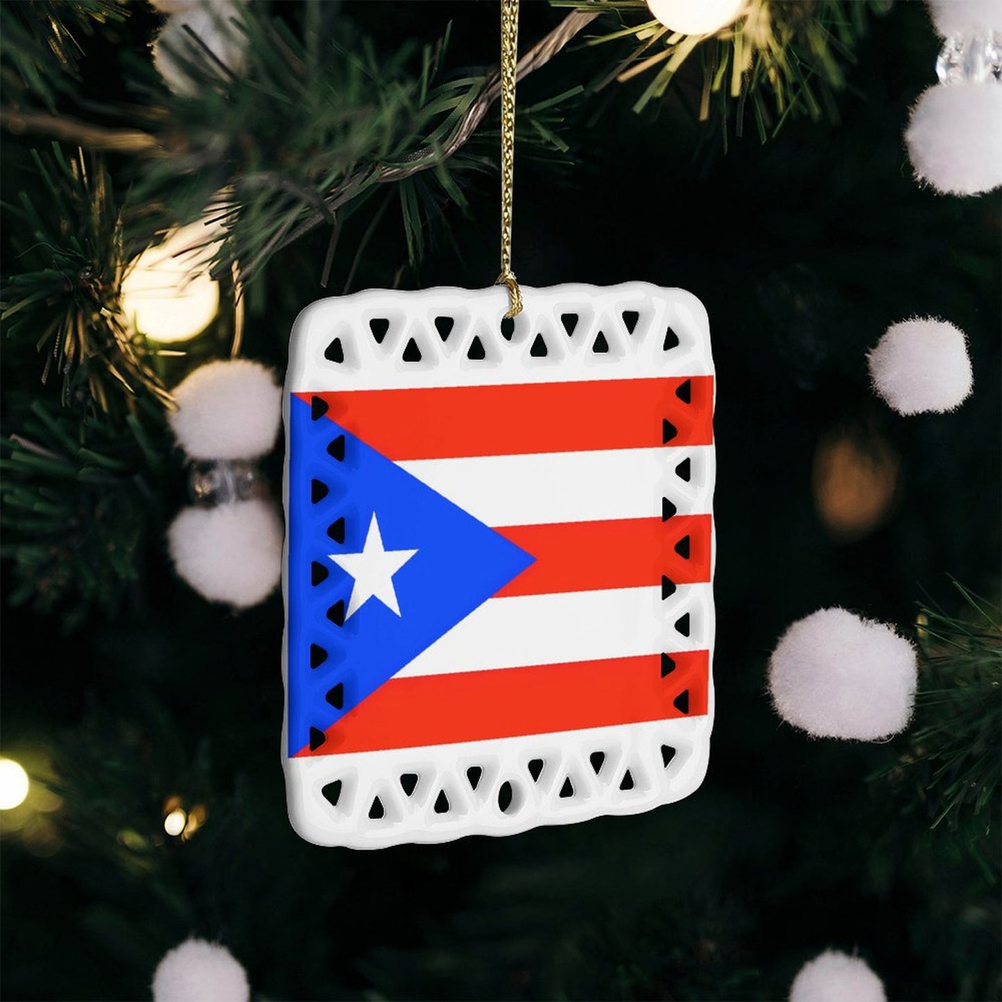 Puerto Rico Flag Inspired Square Ceramic Ornament Made in the USA