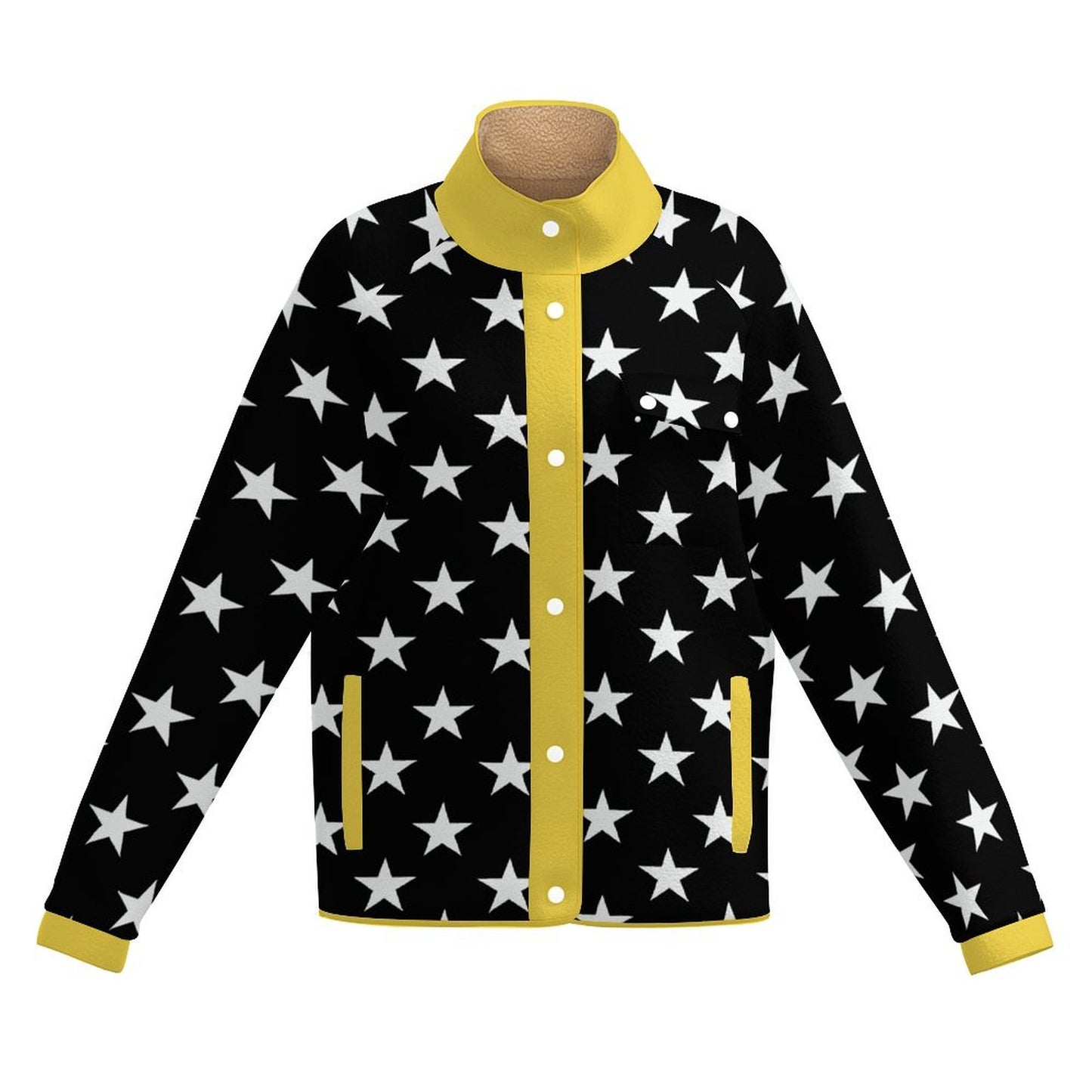 Thin Gold Line Flag Inspired Women's Stand Collar Fleece Jacket