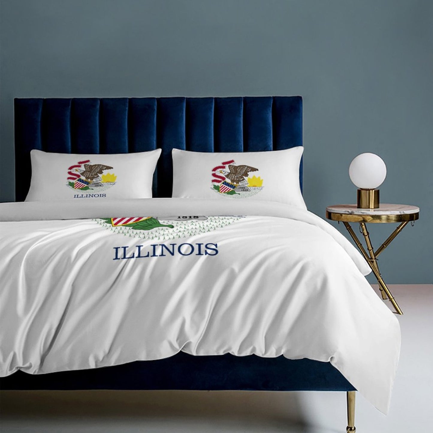 Illinois Flag Inspired 3-Piece Bedding Set (1 Duvet Cover + 2 Pillow Shams) – 102"×90"
