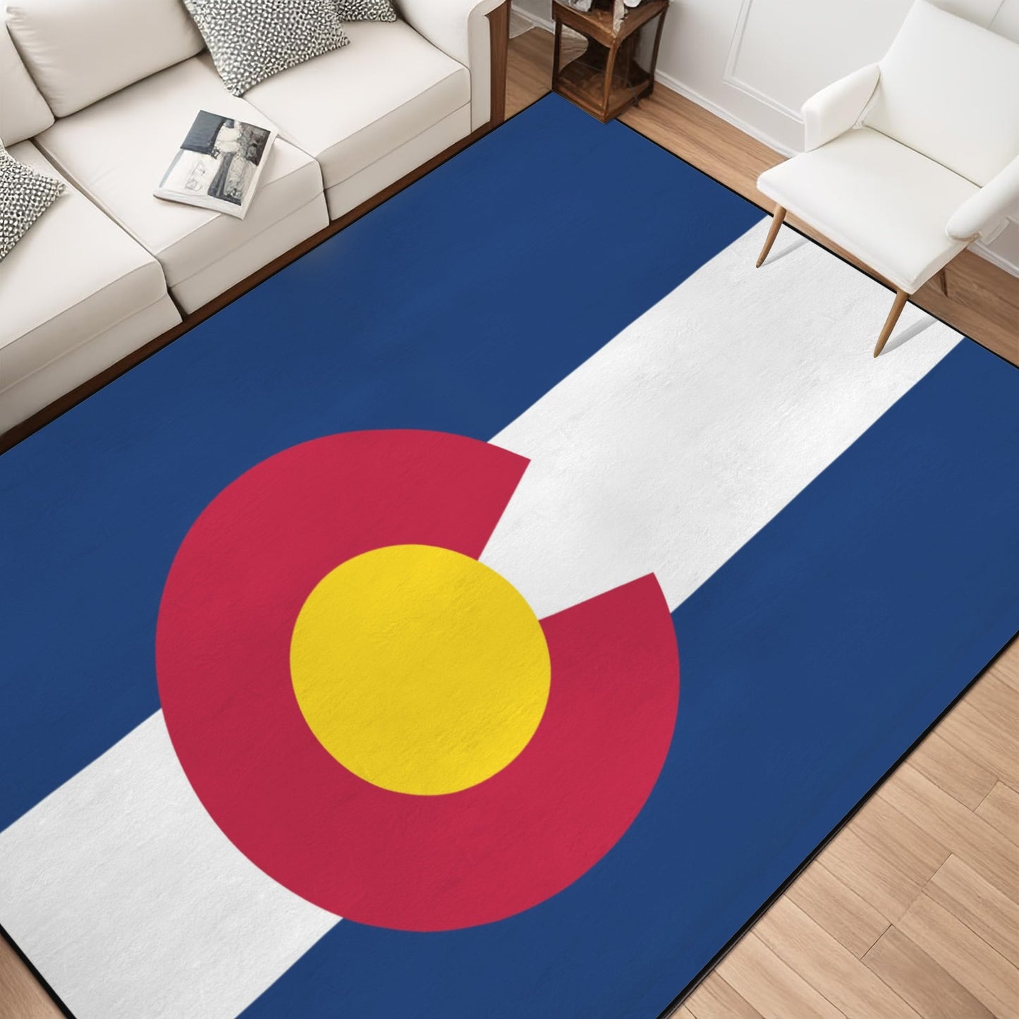 Colorado Flag Inspired 84x60 Inch Area Rug with Black Binding (Made in the USA)