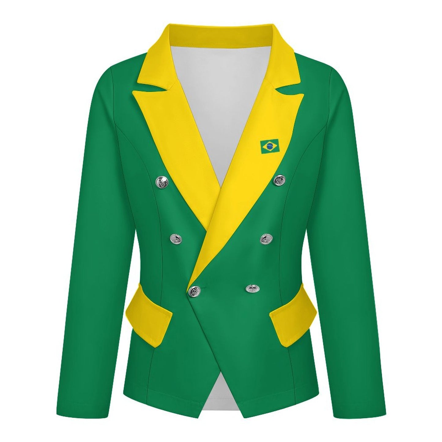 Brazil Flag Inspired Women’s Double Breasted Blazer