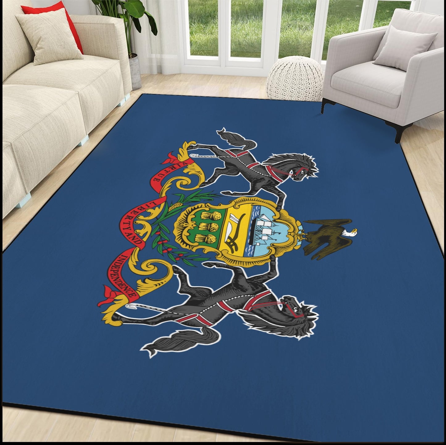 Pennsylvania Flag Inspired 84x60 Inch Area Rug with Black Binding (Made in the USA)