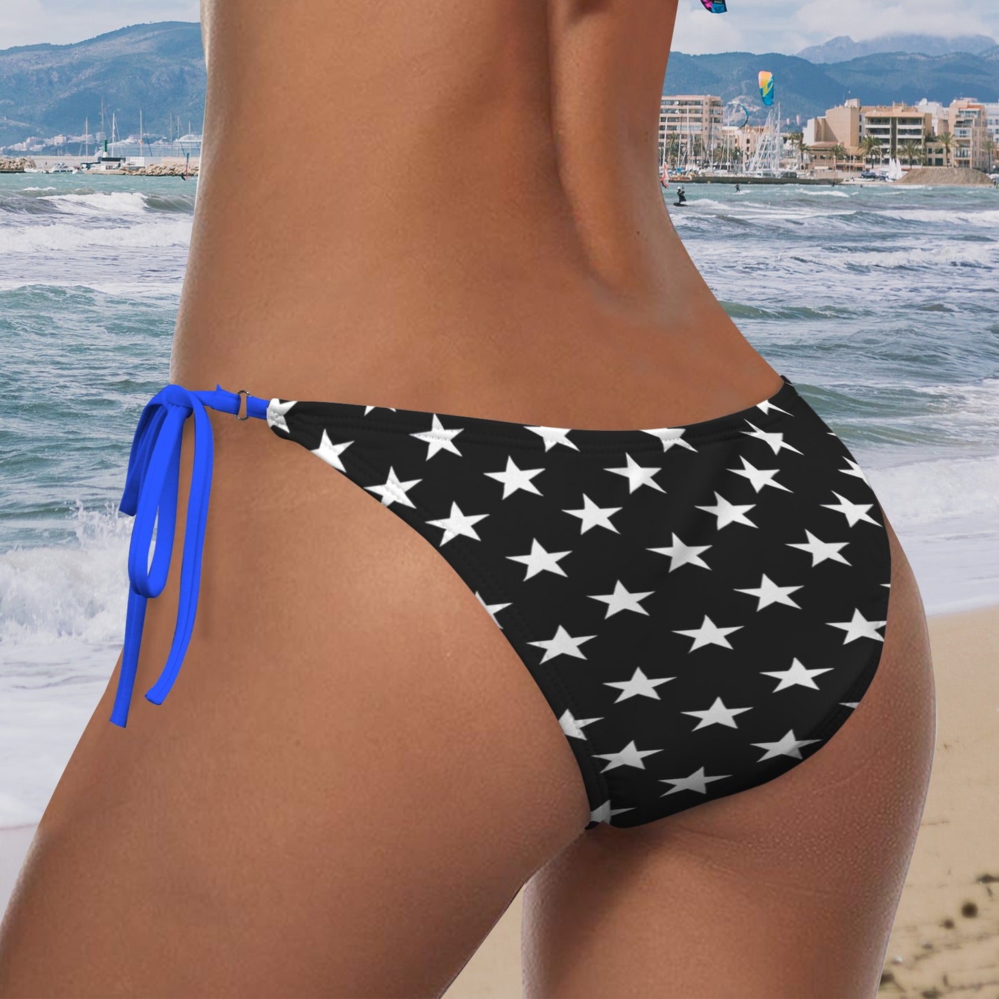 Thin Blue Line Flag Inspired Stars Sexy Halter Bikini Bottom