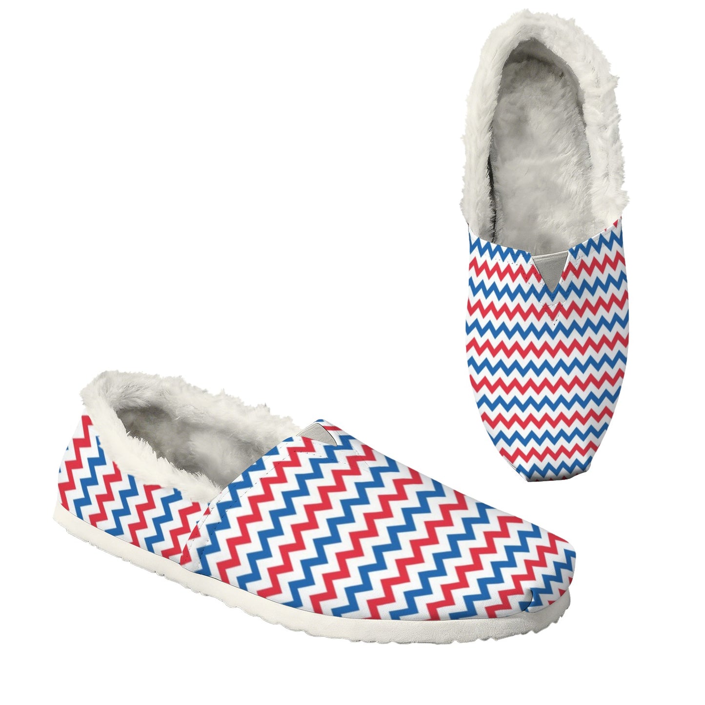 USA/American Flag Inspired Chevron Pattern Women's Fleece-Lined Canvas Slip-On