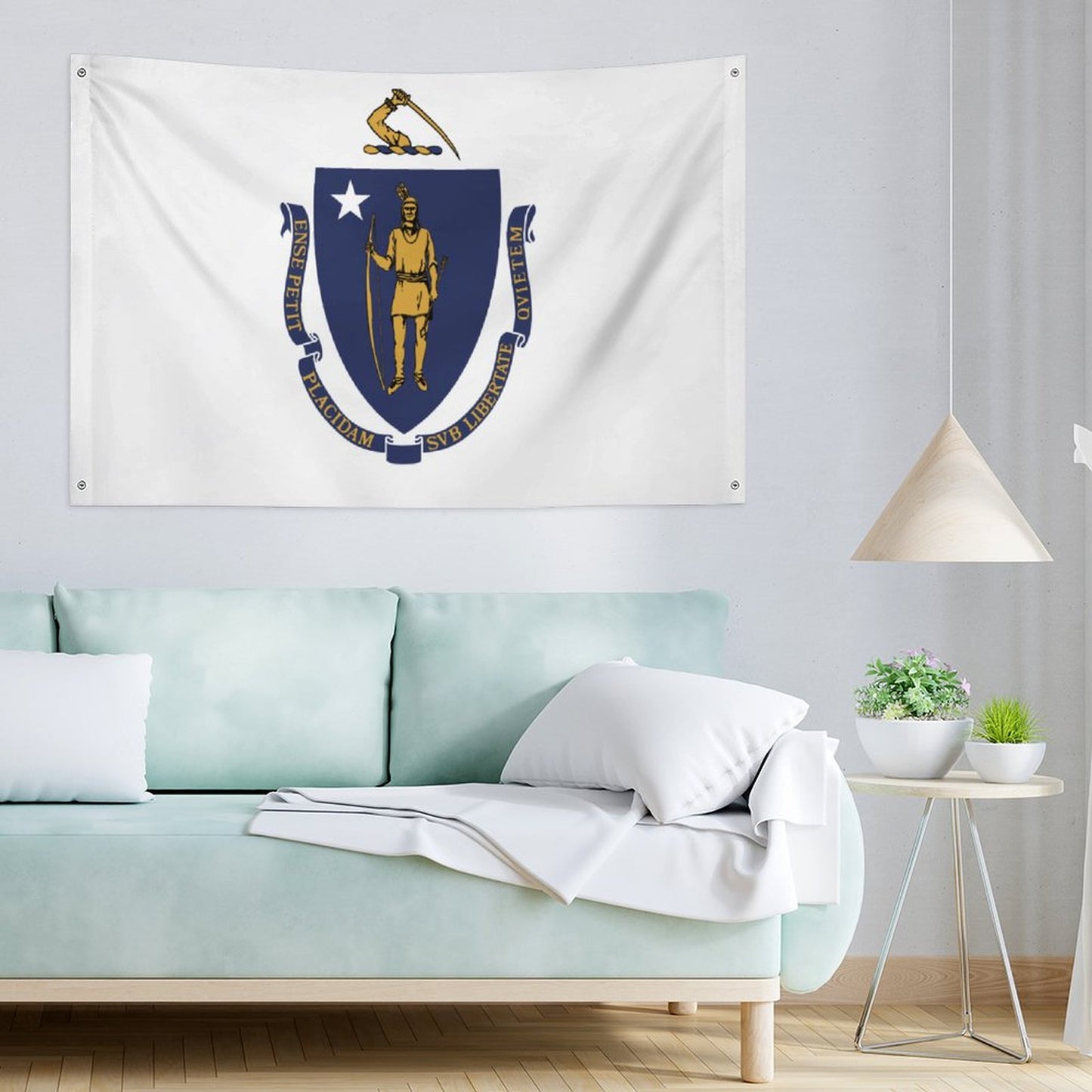 Massachusetts Flag Inspired Wall Mount Flag with Four Grommets (35x59 in)