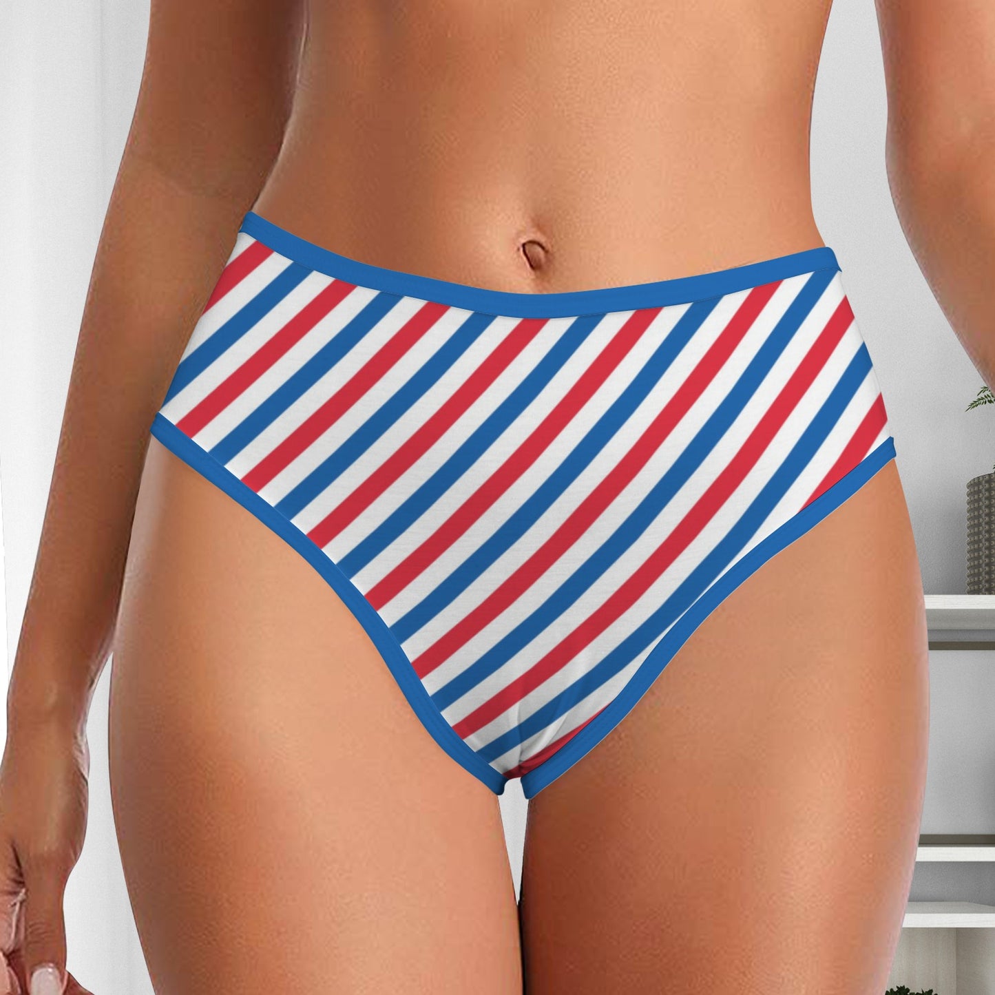 USA/American Flag Inspired Striped Pattern Women's High Waisted Brief