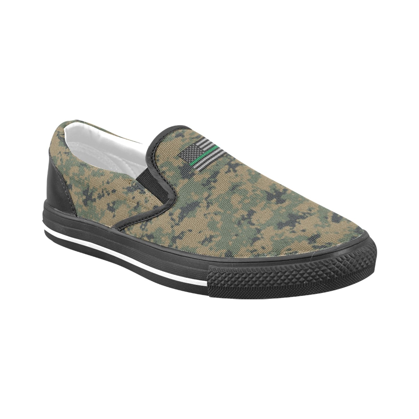 Thin Green Line Flag Subdued on Digital Camo Slip-on Canvas Men's Shoes (Model019)(Two Shoes With Different Printing)