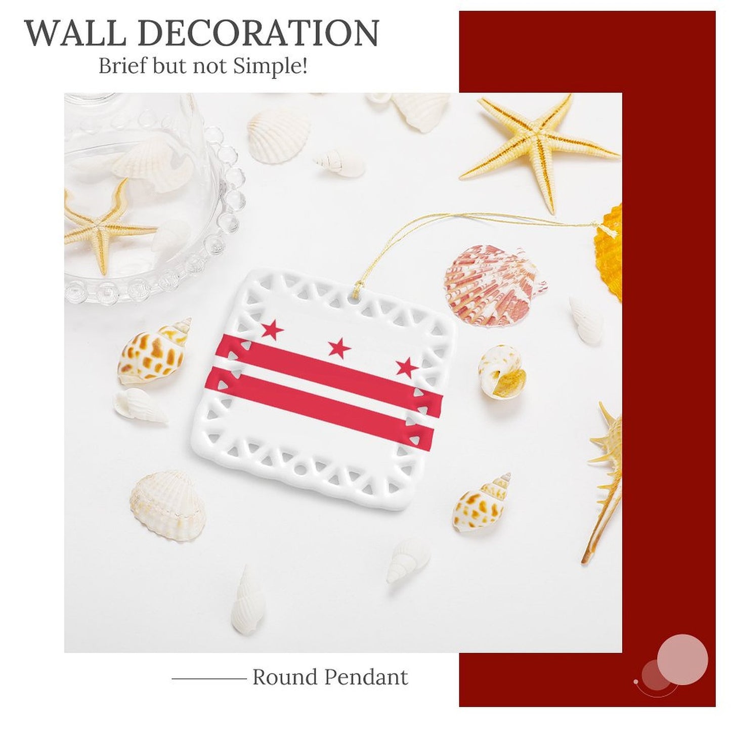 Washington D.C. Flag Inspired Square Ceramic Ornament Made in the USA