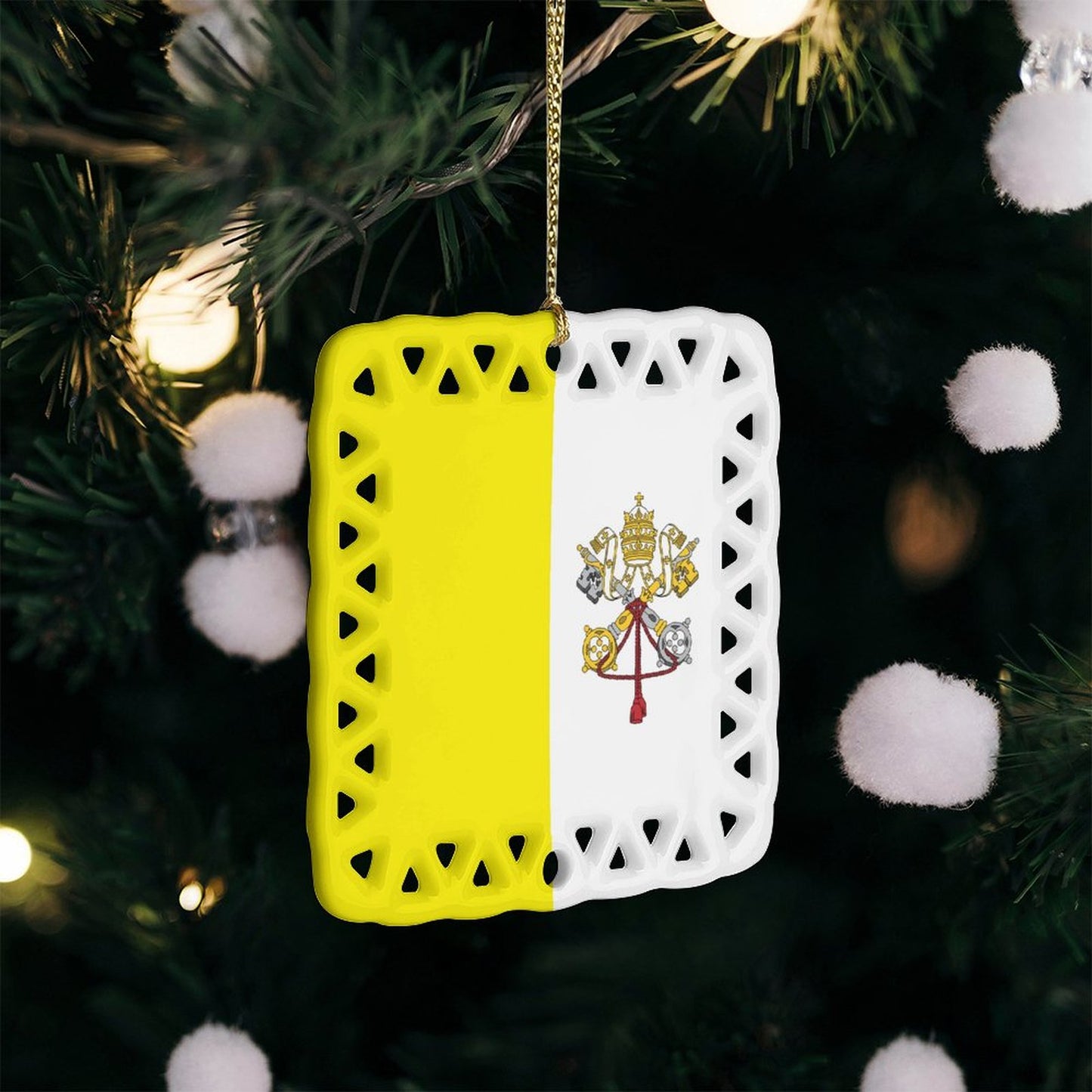Vatican City Flag Inspired Square Ceramic Ornament Made in the USA