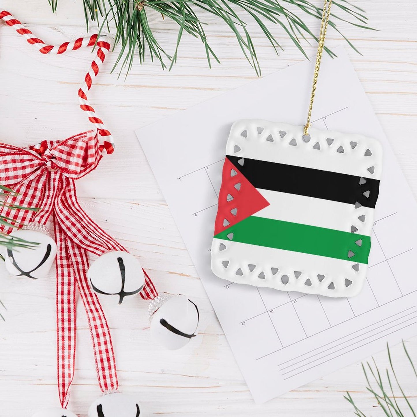 Palestine Flag Inspired Square Ceramic Ornament Made in the USA