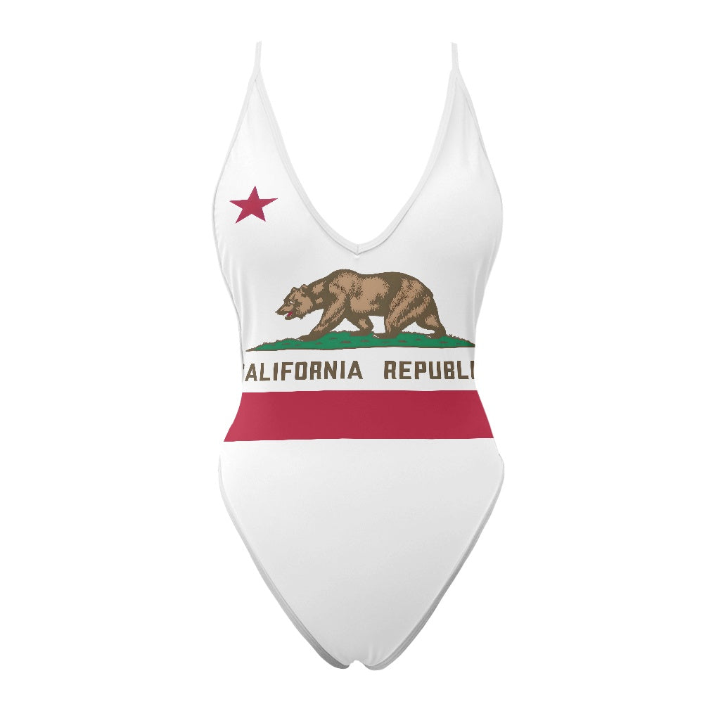 California Flag Inspired One-Piece Thong Swimsuit