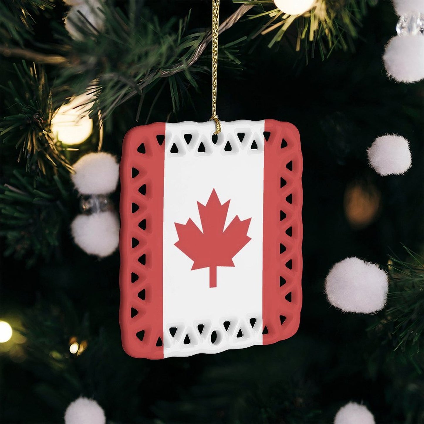 Canada Flag Inspired Square Ceramic Ornament Made in the USA