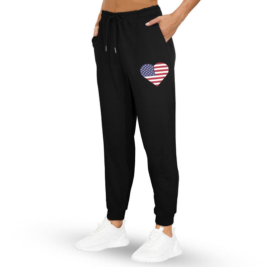 USA/American Flag Inspired Heart Unisex Fleece Sweatpants (Left Printing) | Ships from USA