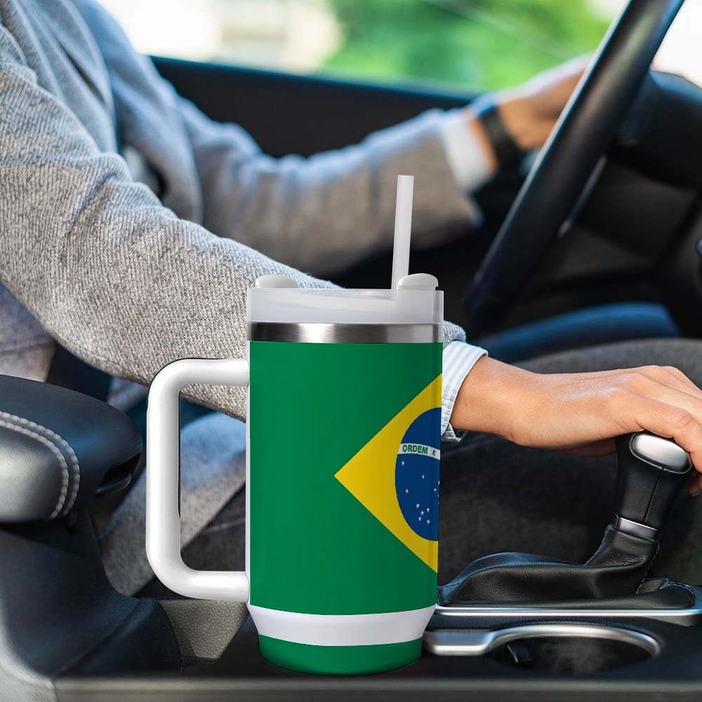Brazil Flag Design 40 oz Stainless Steel Tumbler - Made in USA