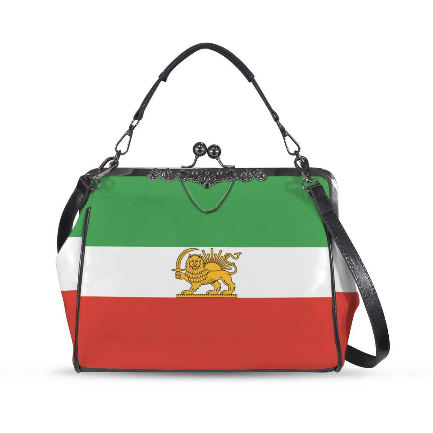 Iran Lion and Sun Flag Inspired Kisslock Crossbody Shoulder Bag