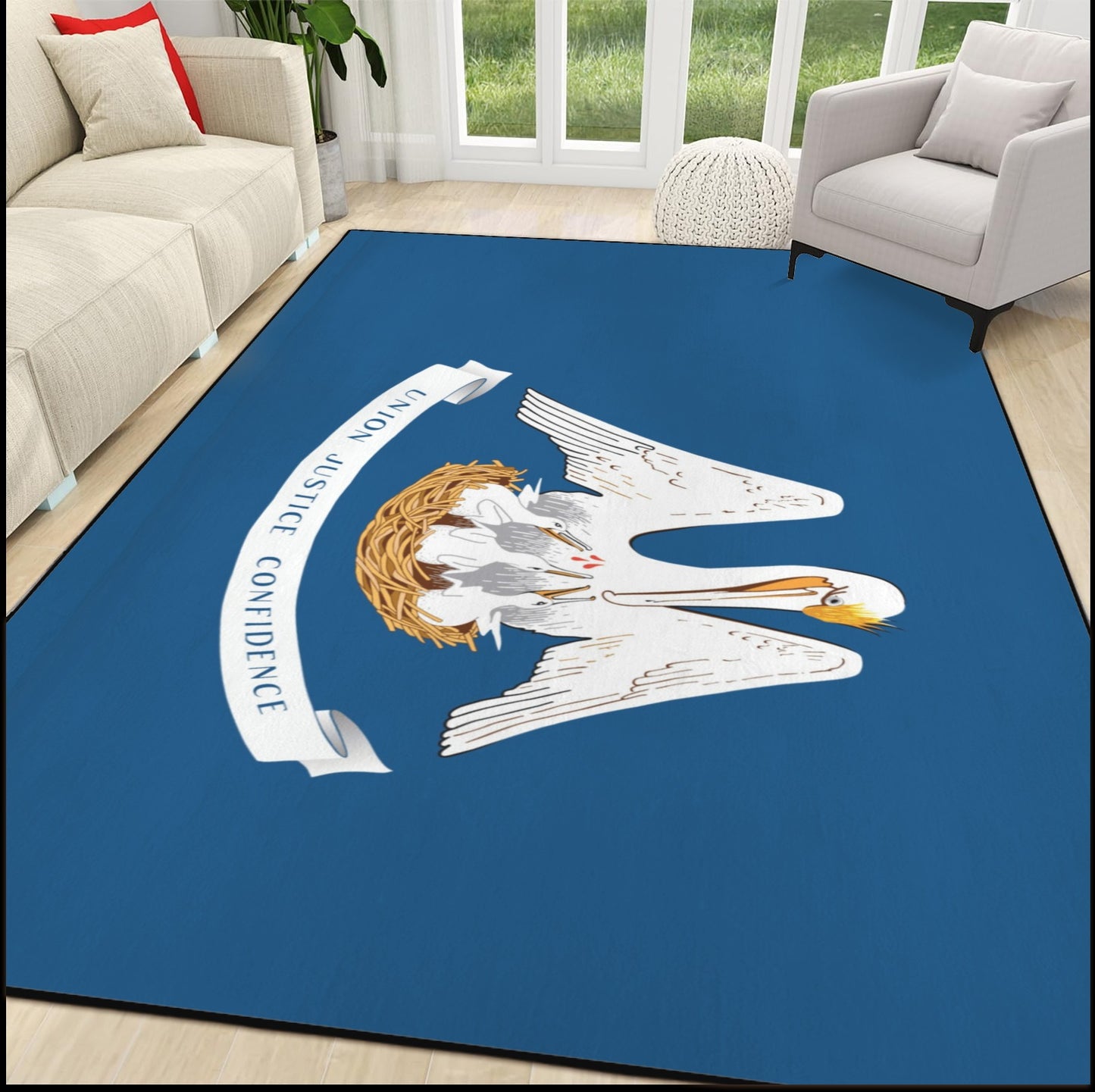 Louisiana Flag Inspired 84x60 Inch Area Rug with Black Binding (Made in the USA)