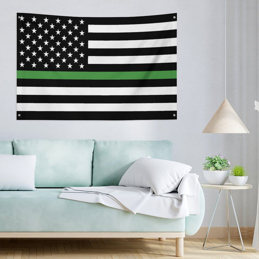 Thin Green Line Flag Inspired Wall Mount Flag with Four Grommets (35x59 in)