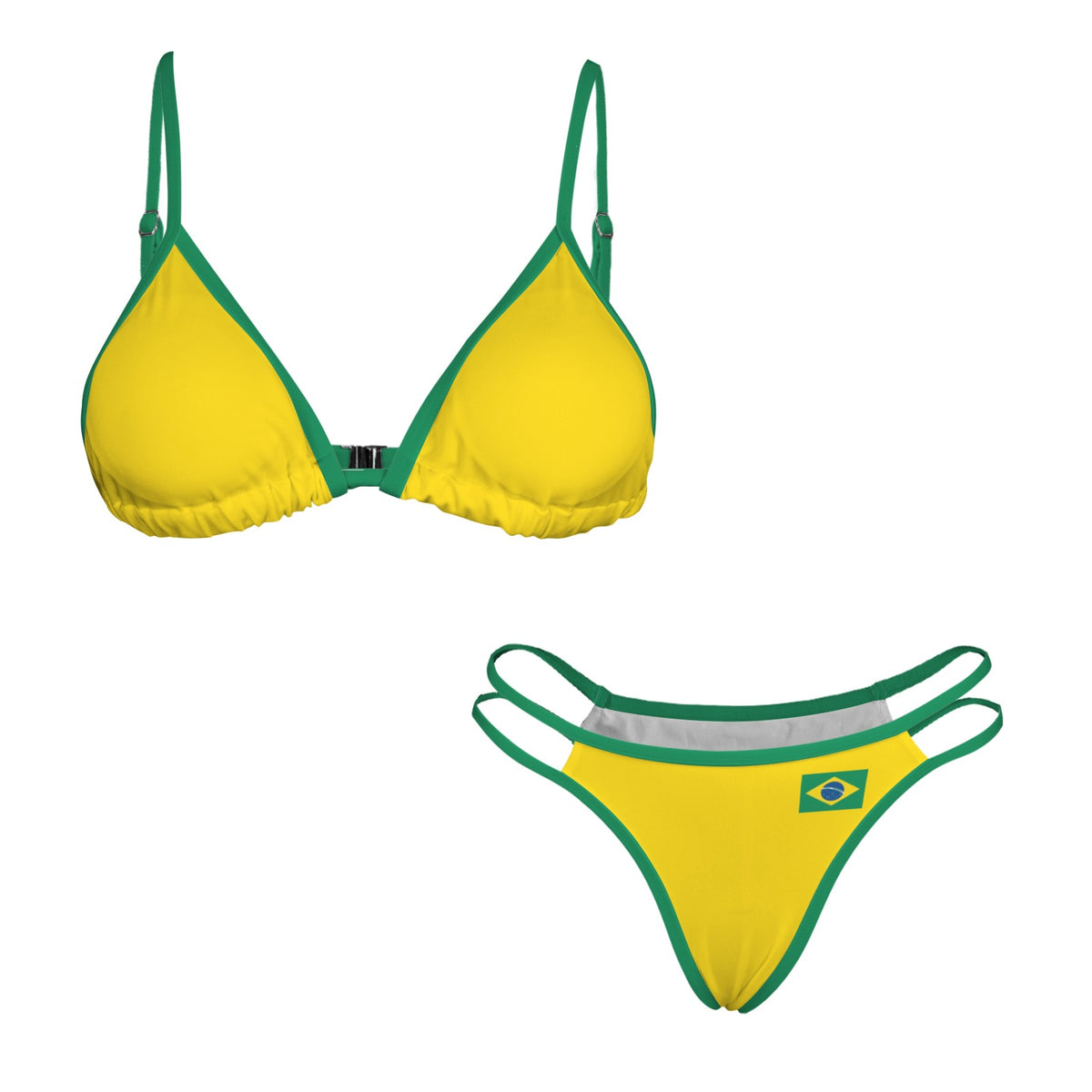 Brazil Flag Inspired Style-3 Double-Strap Triangle Bikini Set Style-3