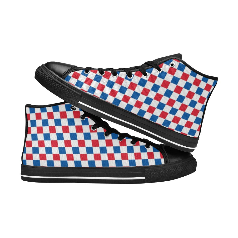 USA/American Flag Inspired Checkered Pattern Kid's High Top Canvas Shoes