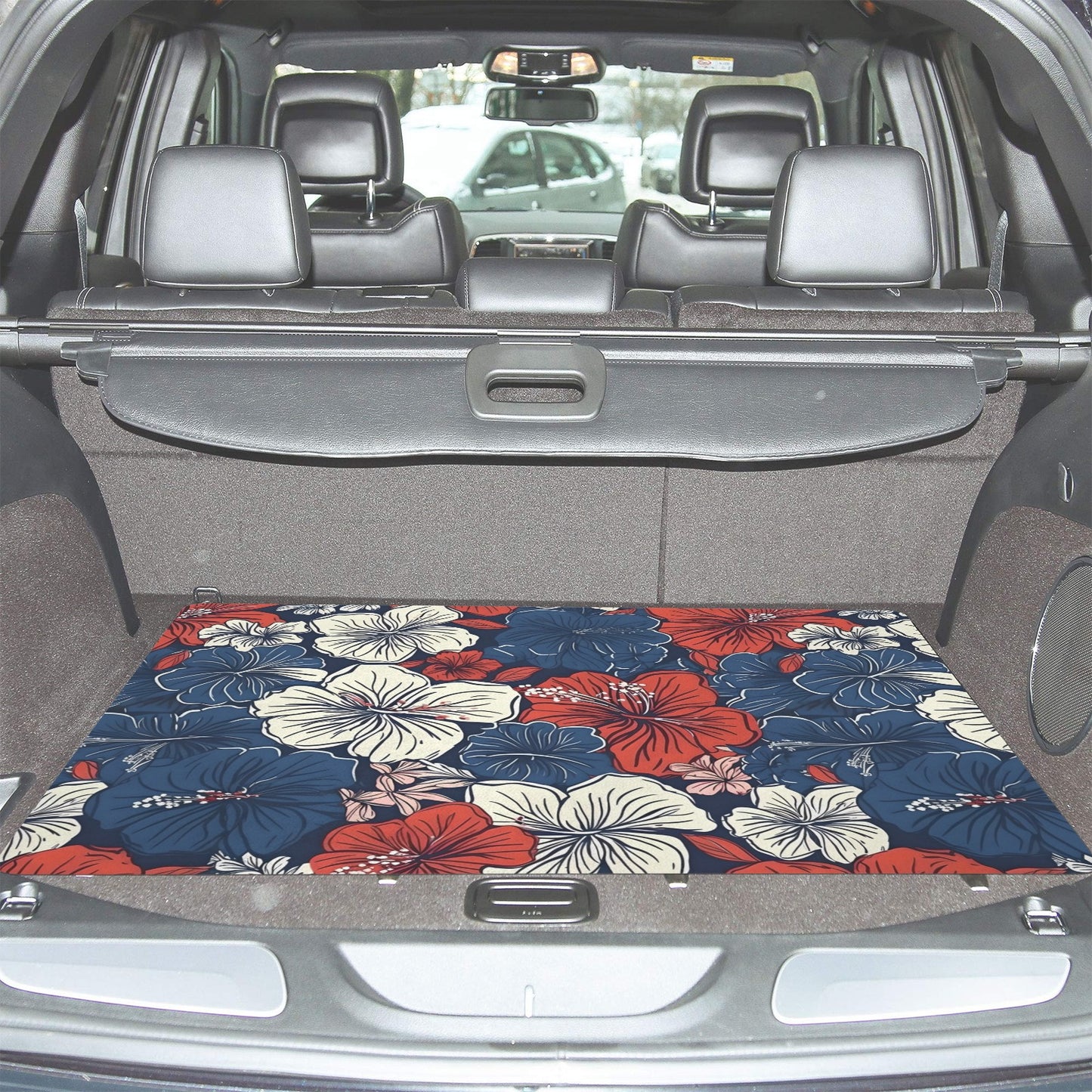 USA/American Flag Inspired Hawaiian Floral  Pattern Car Trunk Mat 100 × 75 cm / 39.4 × 30 in Printed in the USA
