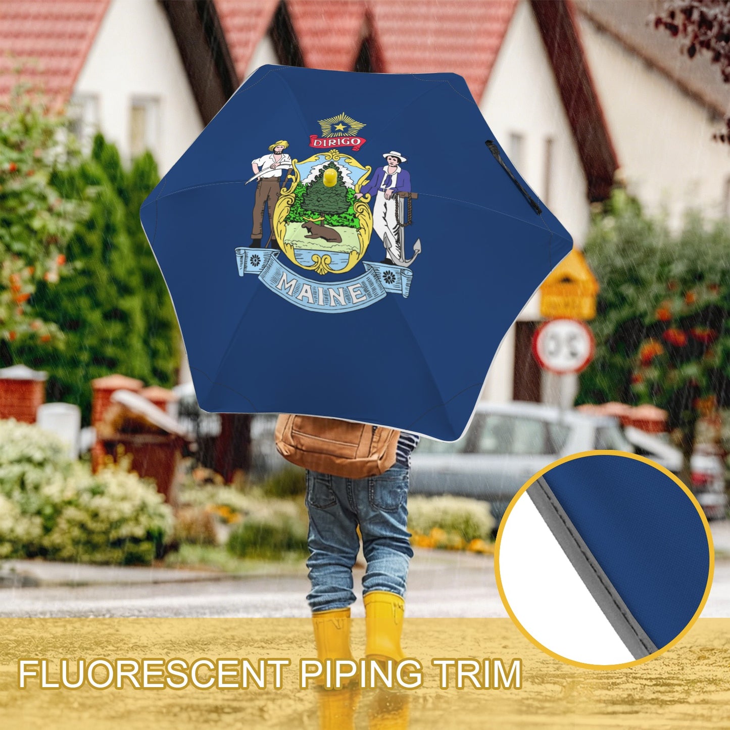 Maine Flag Inspired Kids Safe Round Corner Umbrella