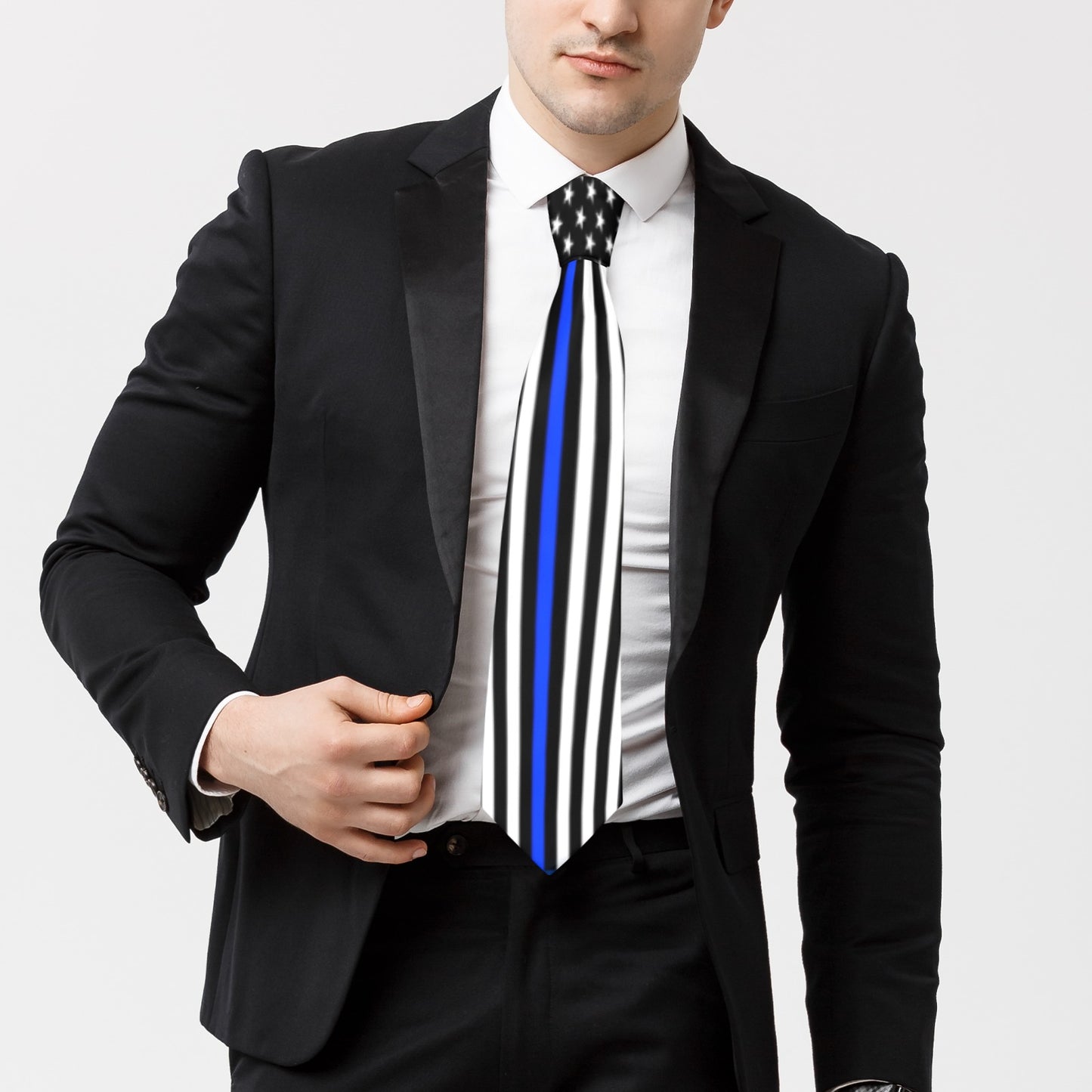 Thin Blue Line Flag Inspired Classic Necktie (Two Sides)
