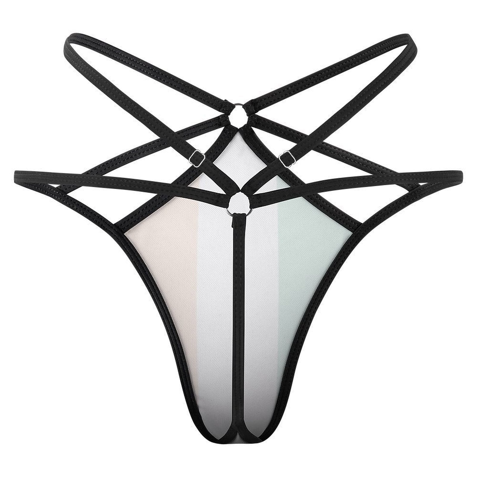 [Brand] strappy mesh lingerie in black, beige, white, mint.